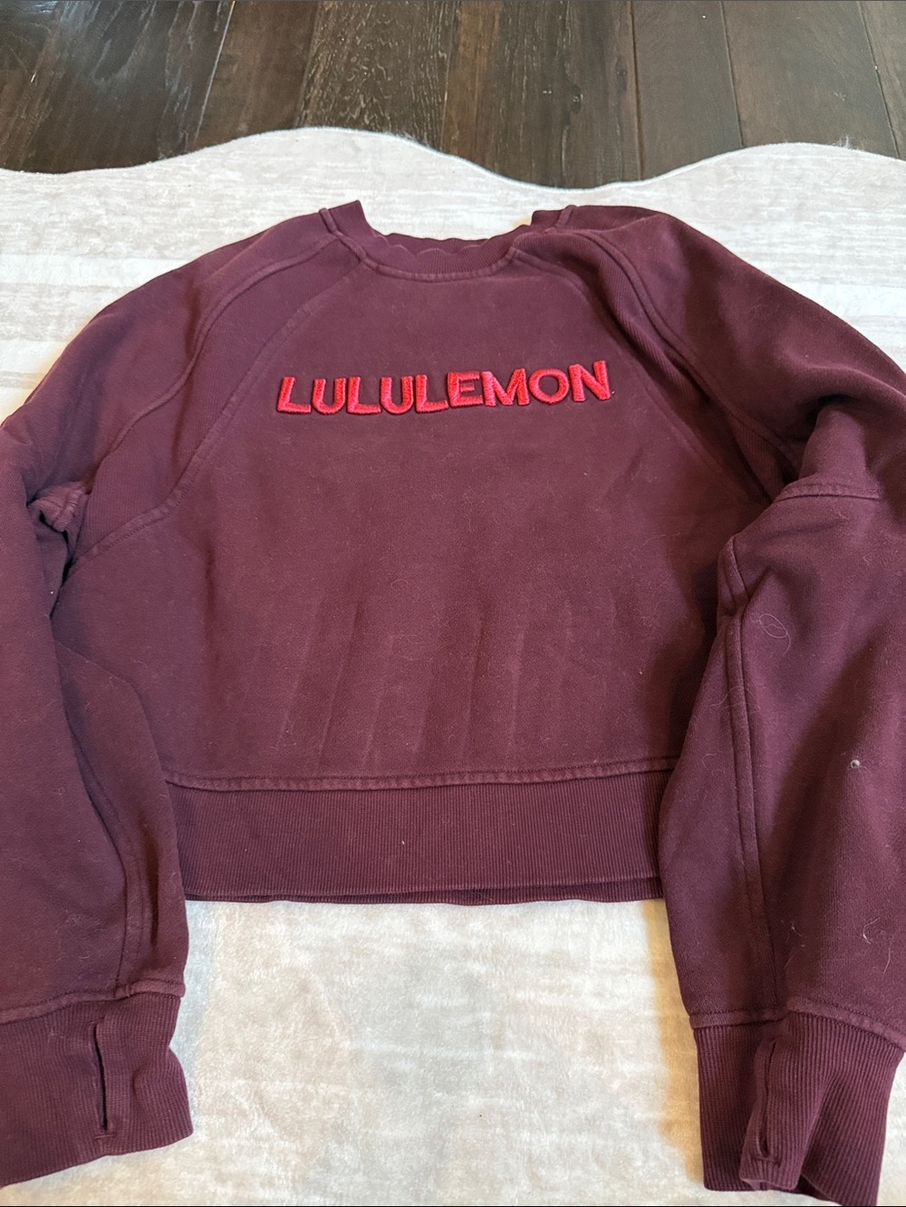 lululemon athletica Burgundy Cropped Crewneck Sweatshirt with Red Logo